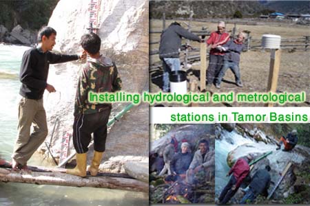 Feild installation of hydrological and metrological equipments in Tamor River's catchment area